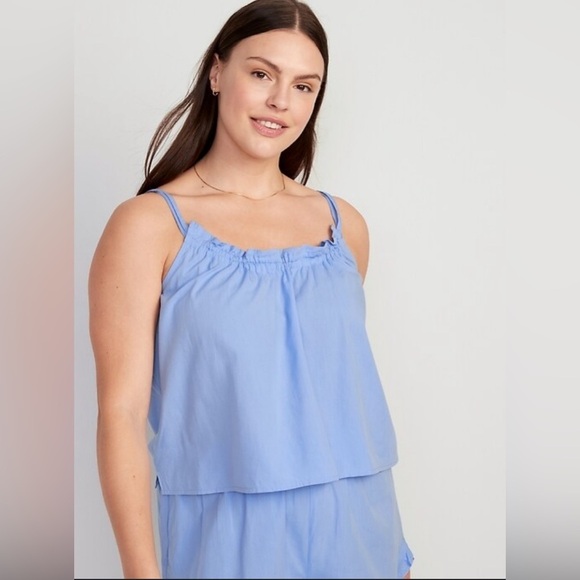OLD NAVY Ruffled Trimmed Double Strap Cami Pajama Top in‎ Blue Overall - Picture 1 of 8